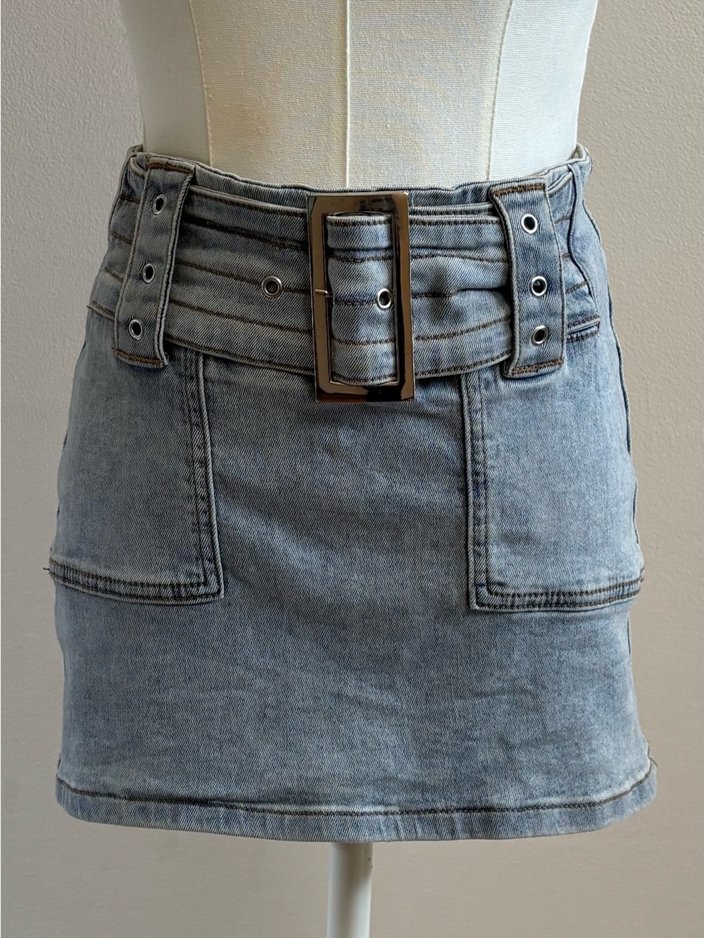 Edikted Low Rise Denim Cargo Mini Skirt XS Y2K Grunge Streetwear